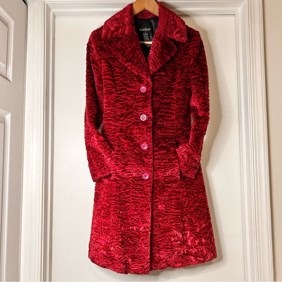Bebe Burgundy Persian Lamb Faux Fur Coat - Size P - Picture 5 of 14